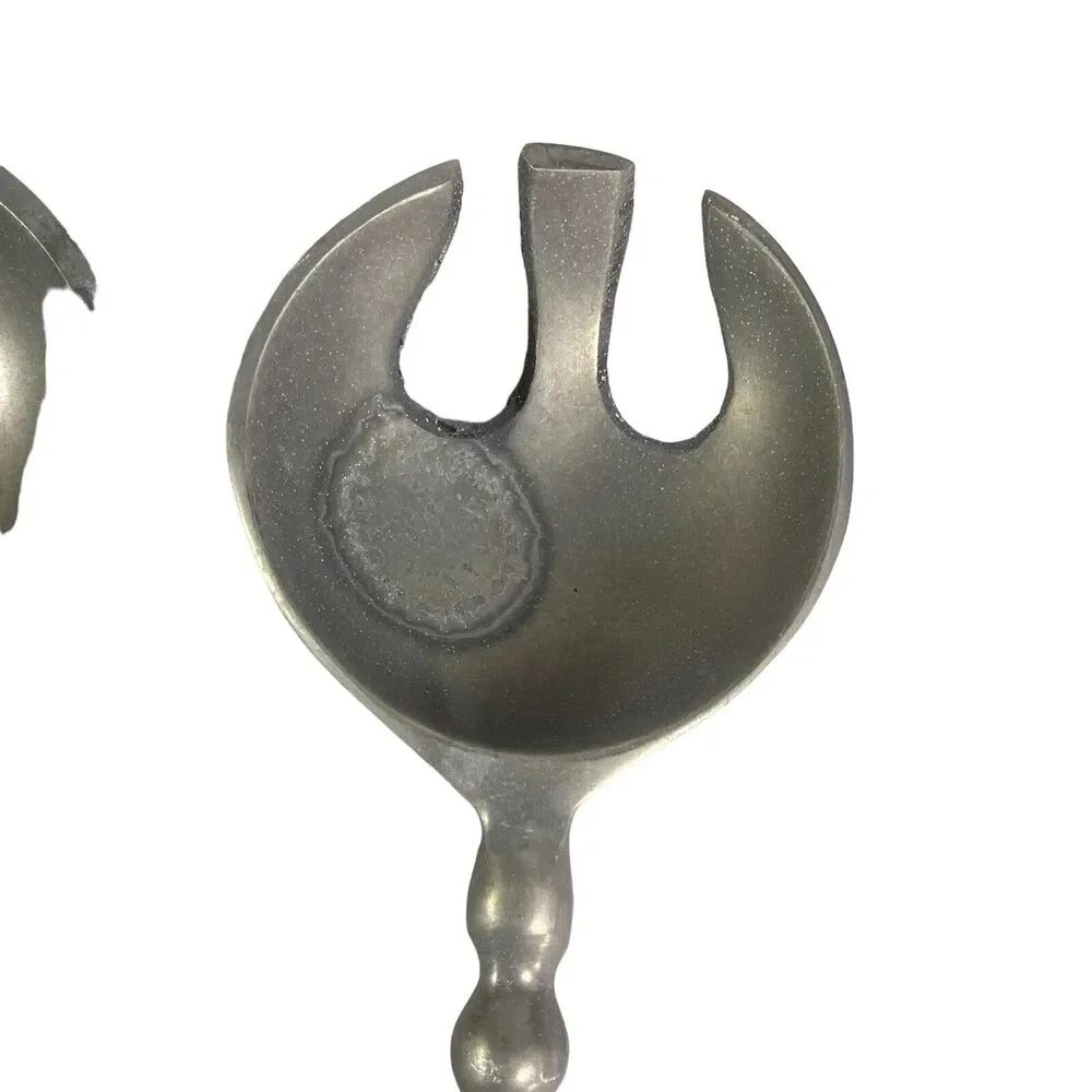 Retro Metal Pewter Salad Servers Serving Utensils Set MCM Rustic Grey Gray